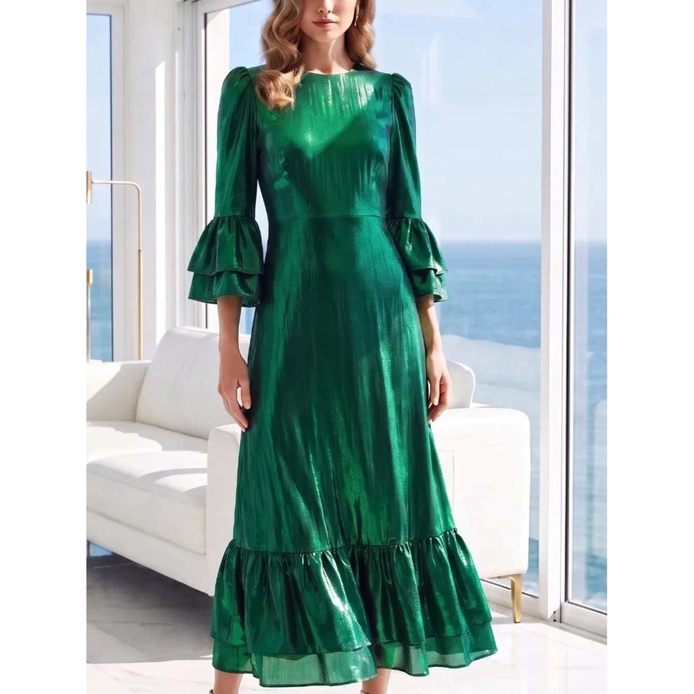 NWT TUCKERNUCK Pomander Place Lillith midi dress lurex emerald‎ green ($188) M